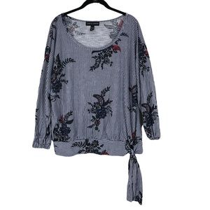 Love & Legend Plus SZ 1X Drop Waist Tie Front Tunic Top Blouse w/Floral Print